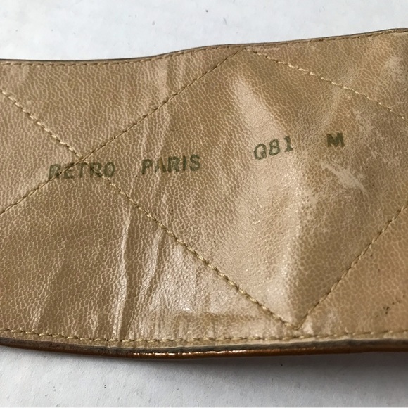 Retro Belt Embossed Copper Color Wide Belt Narrows to Gold Teardrop Buckle Sz M - Picture 6 of 13